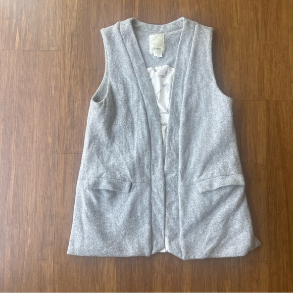 Anthropologie Elevenses Wool Vest Womens Small Gray Pockets Academia Layer Open - Picture 2 of 14